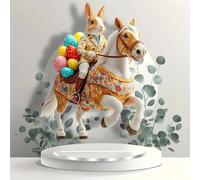 2026 Decoración de escritorio acrílico con huevos de conejo de Pascua montando, adornos artísticos únicos para interiores y exteriores. (Beige, 13 x 18 cm)