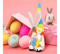 2026 Decoración de Pascua El conejo de Pascua sostiene zanahorias coloridas figuras de enanos en las manos forma una imagen tan adorable y caprichosa que es perfecta para celebraciones de Pascua. (B