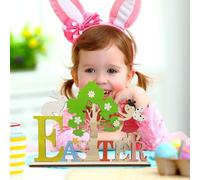 2026 Decoración de Pascua Madera Set Colorido Huevo Conejito Figuras para Decoración Festiva (caqui, 30 x 15 x 2 cm)