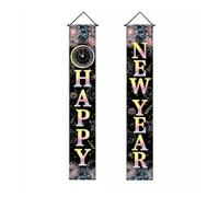 2026 Decoraciones de Feliz Año Nuevo Colgante de Puerta de Oro Negro Banner Couplet fotografía telón de Fondo Fiesta Familiar Prop Regalo de Año Nuevo(AZ365-4)