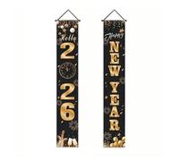 2026 Decoraciones de Feliz Año Nuevo Colgante de Puerta de Oro Negro Banner Couplet fotografía telón de Fondo Fiesta Familiar Prop Regalo de Año Nuevo(AZ365-14)
