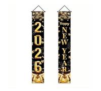 2026 Decoraciones de Feliz Año Nuevo Colgante de Puerta de Oro Negro Banner Couplet fotografía telón de Fondo Fiesta Familiar Prop Regalo de Año Nuevo(AZ365-1)