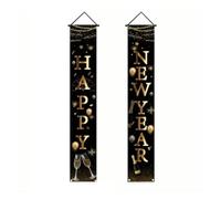 2026 Decoraciones de Feliz Año Nuevo Colgante de Puerta de Oro Negro Banner Couplet fotografía telón de Fondo Fiesta Familiar Prop Regalo de Año Nuevo(AZ365-3)