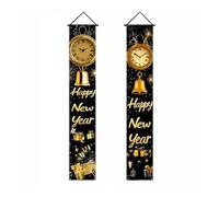 2026 Decoraciones de Feliz Año Nuevo Colgante de Puerta de Oro Negro Banner Couplet fotografía telón de Fondo Fiesta Familiar Prop Regalo de Año Nuevo(AZ365-8)