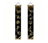 2026 Decoraciones de Feliz Año Nuevo Colgante de Puerta de Oro Negro Banner Couplet fotografía telón de Fondo Fiesta Familiar Prop Regalo de Año Nuevo(AZ365-9)
