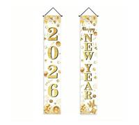 2026 Decoraciones de Feliz Año Nuevo Colgante de Puerta de Oro Negro Banner Couplet fotografía telón de Fondo Fiesta Familiar Prop Regalo de Año Nuevo(AZ365-12)
