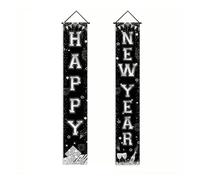 2026 Decoraciones de Feliz Año Nuevo Colgante de Puerta de Oro Negro Banner Couplet fotografía telón de Fondo Fiesta Familiar Prop Regalo de Año Nuevo(AZ365-7)