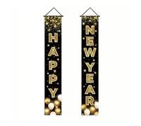 2026 Decoraciones de Feliz Año Nuevo Colgante de Puerta de Oro Negro Banner Couplet fotografía telón de Fondo Fiesta Familiar Prop Regalo de Año Nuevo(AZ365-2)