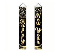 2026 Decoraciones de Feliz Año Nuevo Colgante de Puerta de Oro Negro Banner Couplet fotografía telón de Fondo Fiesta Familiar Prop Regalo de Año Nuevo(AZ365-6)