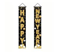 2026 Decoraciones de Feliz Año Nuevo Colgante de Puerta de Oro Negro Banner Couplet fotografía telón de Fondo Fiesta Familiar Prop Regalo de Año Nuevo(AZ365-10)