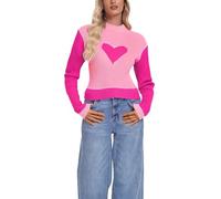 2026 Día de San Valentín otoño invierno cuello alto cuello alto con patrón de corazones de colores, corte estrecho, suéter de punto, RD1., L