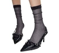 2026 Disfraces de Carnaval Calcetines brillantes hasta la mitad de la pantorrilla hechos de hilo brillante, transparente, elegante, casual, apilable, moda de verano, Vino, talla única