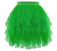 2026 Disfraces de Carnaval Falda de Gasa Niveles Fluida Abultada Dobladillo Corto Volante Vestido de Fiesta Casual Elegante Cintura Volantes Corte Asimétrico para Diario Casual Casual, verde, L