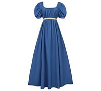 2026 Disfraz de Halloween Vestidos de Navidad para mujer con banda de satén, mangas abullonadas fruncidas, cintura imperio (azul oscuro, XXL)