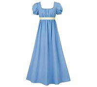 2026 Disfraz de Halloween Vestidos de Navidad para mujer con banda de satén, mangas abullonadas fruncidas, cintura imperio (azul, XXL)