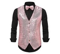 2026 Disfraz Hombre Chaleco de Traje Slim Fit Business Boda sin Mangas Tanque con Corbata, Rosa., L