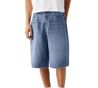 2026 Disfraz Hombres Pantalones Cortos Casuales Holgados Europeos de Pierna Ancha para Hombres con Bolsillos Callejeros Vaqueros Hip Hop, azul, XL