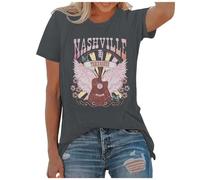 2026 Disfraz Mujer Country Música Camisetas Mujer Tennessee Gráfico Camisetas Occidentales Manga Corta, gris, L