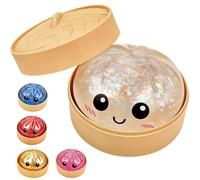 2026 Dumpling Squishy Glitter with Steamer XXL Squishy Stress Relief Ball for Adults Funny Large Glitter Bao Bun Squeeze Ball for Relief Desk Party Anxiety Gift Favor Giveaway (Azul)