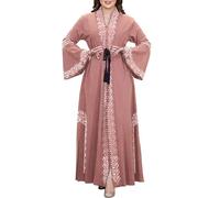 2026 Eid Ramadan Abaya Modest - Vestido musulmán de manga larga para mujer, ropa de oración, rosa, XL