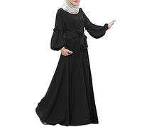 2026 Eid Ramadán Abaya - Vestido de oración para mujer, color liso, manga larga, con volantes, modesto, Negro, XL