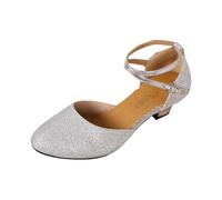 2026 Elegant Latin Dance Carpins, adornadas con un lazo brillante en el frente, con suela suave y acolchada y hebilla segura., plata, 41 EU