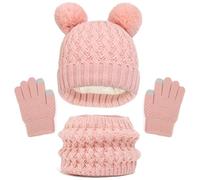 2026 Elegante conjunto de invierno para niñas con gorro bufanda guantes forro polar suave, Rosa., 1-6 años