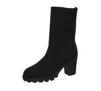 2026 European And America Flying Weaving Stic Socks Boots Large Casual Short Women's Round Head Thick Heel Otoño/Invierno Tobillo, Black, 37 EU