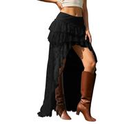 2026 Falda de encaje estilo denim con dobladillo asimétrico - Minifalda casual de moda, Negro-2, XL