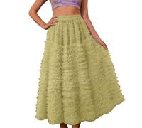 2026 Falda de gasa con volantes, con volantes, dobladillo corto, con volantes, vestido de fiesta, informal, elegante, cintura con volantes, corte asimétrico, para uso diario y casual, verde, Talla
