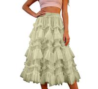 2026 Falda de gasa con volantes, con volantes, dobladillo corto, con volantes, vestido de fiesta, informal, elegante, cintura con volantes, corte asimétrico, para uso diario y casual, verde, Talla