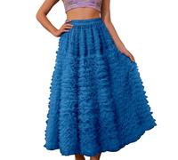 2026 Falda de gasa con volantes, con volantes, dobladillo corto, con volantes, vestido de fiesta, informal, elegante, cintura con volantes, corte asimétrico, para uso diario y casual, azul, talla