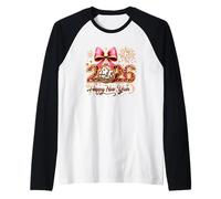 2026 Feliz Año Nuevo Disco Ball Fuegos Artificiales Camiseta Manga Raglan