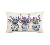 2026 Funda decorativa para muebles de jardín de estilo verano con flores moradas para exteriores en tamaño práctico (beis, 50 x 30 cm)