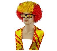 2026 Fútbol Fan Peluca + Bufanda + Gafas de Sol Juego de 3 Piezas Artículos para Fanartikel Fútbol Juego de Fútbol Banderas Afro Peluca Payaso Pelucas de Carnaval Alemania Disfraz España