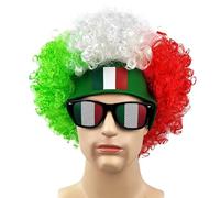 2026 Fútbol Fan Peluca y Gafas de Sol con Diadema Artículo de Fútbol Juego de Fútbol Banderas Animar Afro Peluca Payaso Divertido Pelucas de Carnaval Alemania Disfraz Italia