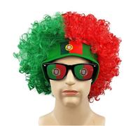2026 Fútbol Fan Peluca y Gafas de Sol con Diadema Artículo para Fanartikel Fútbol Juego de Fútbol Banderas Animar Afro Peluca Payaso Divertida Pelucas de Carnaval Alemania Disfraz Portugal
