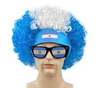 2026 Fútbol Fan Peluca y Gafas de Sol con Diadema Artículo para Fanartikel Fútbol Juego de Fútbol Banderas Animar Afro Peluca Payaso Divertido Carnaval Pelucas Alemania Carnaval Disfraz Argentina