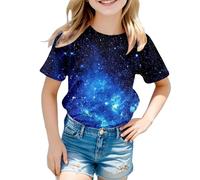 2026 Galaxy Shirt Niños 3D Galaxy Print T Camisetas Glitter Camisas Blusa Moda Cielo Estrellado Camisetas de Verano Cuello Redondo Manga Corta Tops para Disfraces de Carnaval, azul, 4-5 años