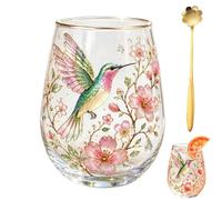 2026 Garden Hummingbird Morning Bliss Glass Tea Cup,Floral Glass Coffee Mug for Women,14 Oz Vintage Botanical Aesthetic Gold Rimmed Tumbler,for Home Decorative Friends Gift