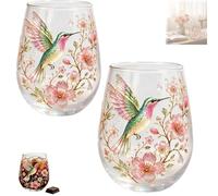 2026 Garden Hummingbird Morning Bliss Glass Tea Cup, Floral Glass Coffee Mug for Women, 14oz, Elegant Gold Rimmed Garden Inspired Tumbler, Gift for Women Mom Wife (2pcs)