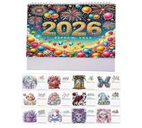 2026 Gem Art Escritorio Lunar, 12 meses Calendario de escritorio para planificación y decoración, decoración de escritorio para la escuela Hogar Oficina Sala de estudiantes