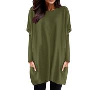 2026-Generisch Mujeres Invierno Cómodo Cuello Redondo Manga Larga Camiseta Top Bolsillo Puff Manga Estampado Top Top, verde, 4XL