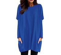 2026-Generisch Mujeres Invierno Cómodo Cuello Redondo Manga Larga Camiseta Top Bolsillo Puff Manga Estampado Top Top, azul, 5XL