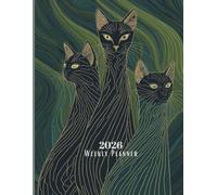 2026 Green Cat Planner | Artistic Three Cats Cover in Monochrome Green | Weekly & Monthly 8.5x11" Paperback Organizer