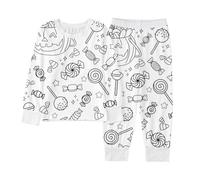 2026 Halloween-Pyjama-Set für Jungen, langärmelig, Nachtwäsche mit DIY-Aufdruck, Bequeme Kleidung für Kinder Von 2 bis 10 Jahren (White, 5-6 Years)