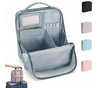 2026 Handheld Partitioned Cosmetic Bag - Upright Waterproof PU Leather Travel Makeup Organizer Pouch (Blue)