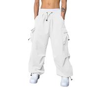 2026 Hombres Casual Cintura Color Deporte Sombrero Tejido Bolsillo Pie Cuerda Pantalones Sólidos Corbata Cargo Callejero Pantalones Cargo para Hombre Compatible con Pantalones de lluvia de motocicleta