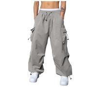 2026 Hombres Casual Cintura Color Deporte Sombrero Tejido Bolsillo Pie Cuerda Pantalones Sólidos Corbata Cargo Callejero Pantalones Cargo Pantalones Casual Pantalones Cargo Hombres, Gris claro., XXL
