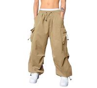 2026 Hombres Casual Cintura Color Deporte Sombrero Tejido Bolsillo Pie Cuerda Pantalones Sólidos Corbata Cargo Callejero Pantalones Cargo para Hombre Compatible con Pantalones de lluvia de motocicleta